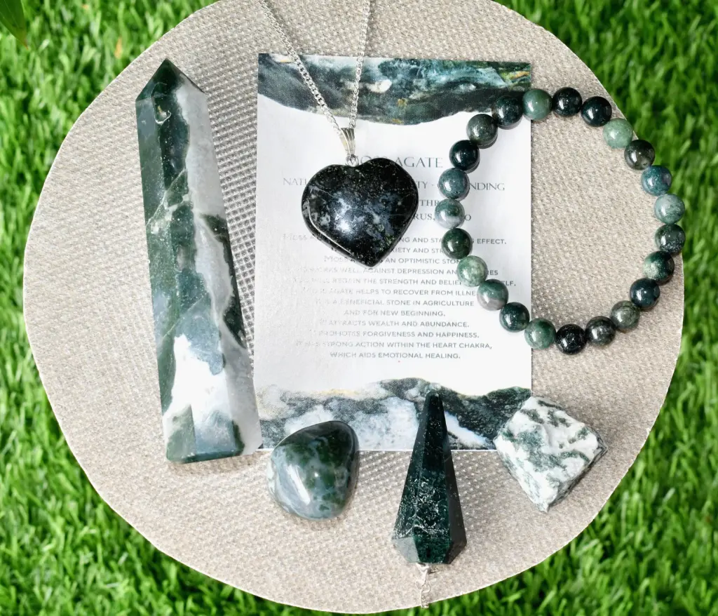 [kit-mos-7p] Moss Agate Stone Healing Crystal Kit