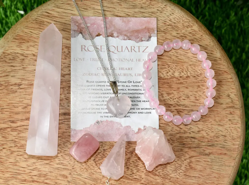 [kit-rq-7p] Rose Quartz Stone Healing Crystal Kit