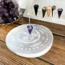 Crystal Selenite Etched Charging Plate Engraved  14cm