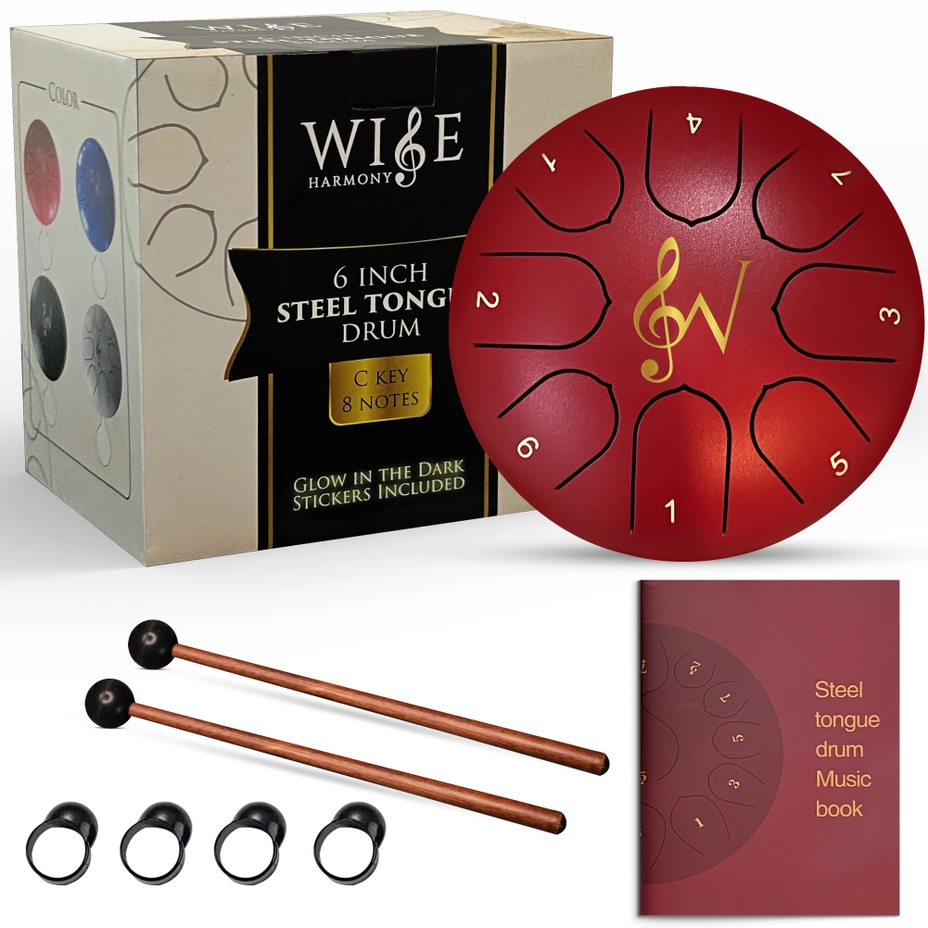 [drum-6in-8n-red] 6-Inch 8-Notes Meditation Rain Drum (Red)